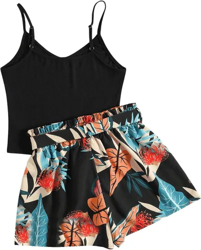 Vista 2 de SOLY HUX Conjunto de 2 piezas para mujer, camiseta de verano con pantalones cortos