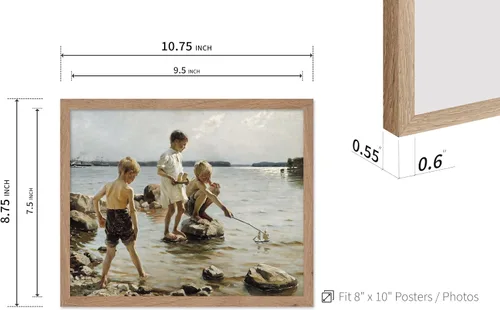 Vista 3 de Monem Art - Póster de pintura vintage para niños jugando en la orilla, impresión retro para niños, arte de playa, arte de velero, arte costero
