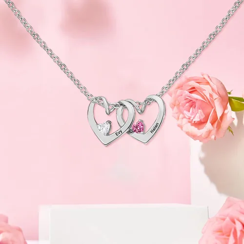 Vista 3 de MissNaNa Collar personalizado para mamá con 1-6 piedras natales y nombres grabados, collar familiar personalizado con nombre de corazón para el día
