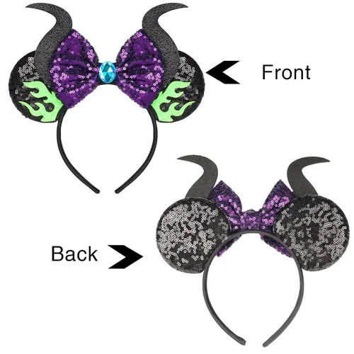 Vista 3 de Diadema con orejas de ratón, orejas de ratón de lentejuelas para mujeres y niñas, accesorios para vestidos de princesa, decoración de fiestas (TG-MN)