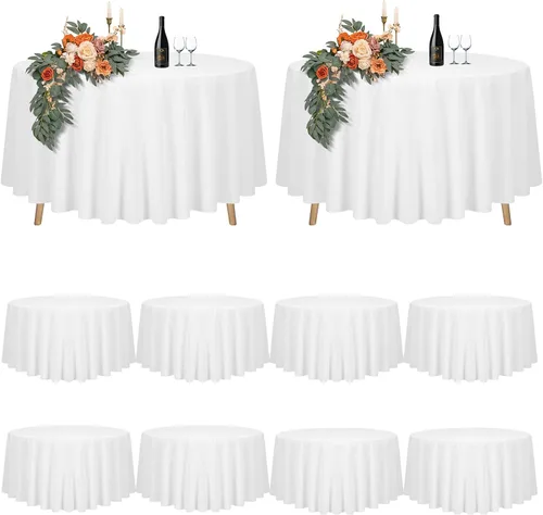 Vista 28 de Paquete de 12 manteles rectangulares beige para mesas de 6 pies de 60 x 102 pulgadas, manteles impermeables beige a granel para bodas, poliéster