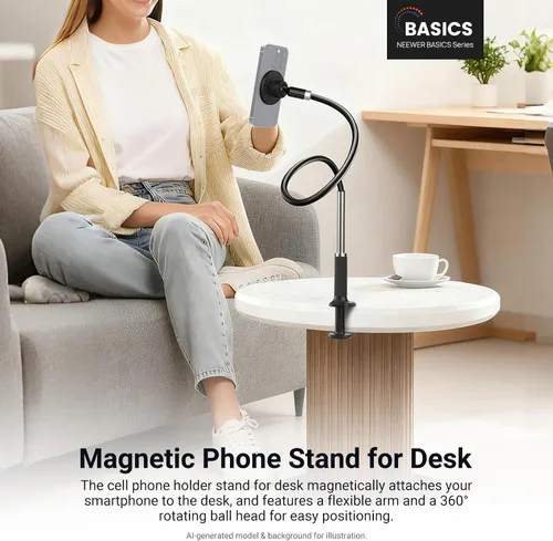 Vista 2 de NEEWER Basics - Soporte magnético para teléfono para escritorio, mesa superior de 360°, soporte para teléfono celular, soporte de abrazadera
