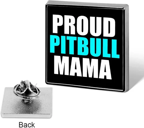 Vista 3 de Broche de insignia cuadrada con estampado de mamá orgulloso de Pitbull con solapa divertida decoración de botón para hombres y mujeres