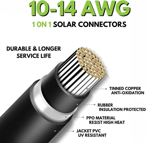 Vista 7 de Los conectores solares originales de rama en Y, conectores paralelos de panel solar extra largos de 1 a 4 cables solares Kit de herramientas