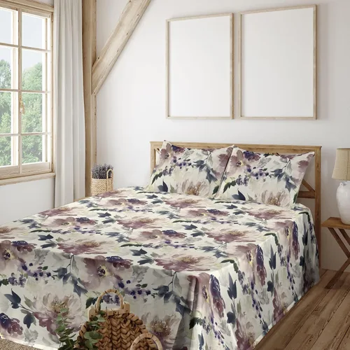 Vista 26 de Ambesonne Juego de sábanas vintage, diseño de curvas de inspiración victoriana, estampado de hojas y flores, sábana bajera y encimera con fundas
