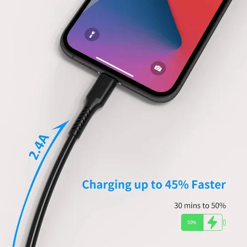 Vista 3 de Cable de carga corto para iPhone de 6 pulgadas, paquete de 5 cables de 0.5 pies USB a Lightning para estaciones de carga rápida compatibles