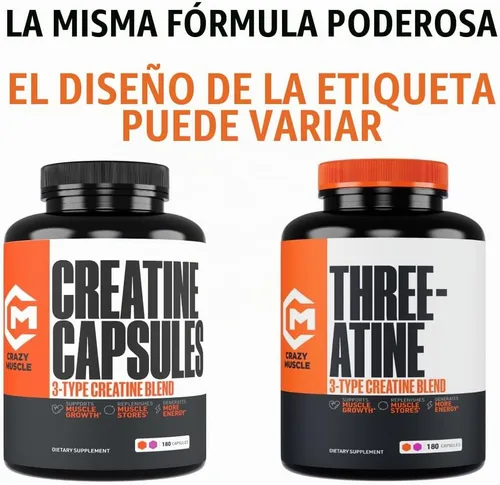 Vista 8 de Cápsulas de creatina, 5g Premium 3X ThreeAtine Pre Workout, Ganador de masa muscular a granel, Creatina monohidrato de alta absorción fácil