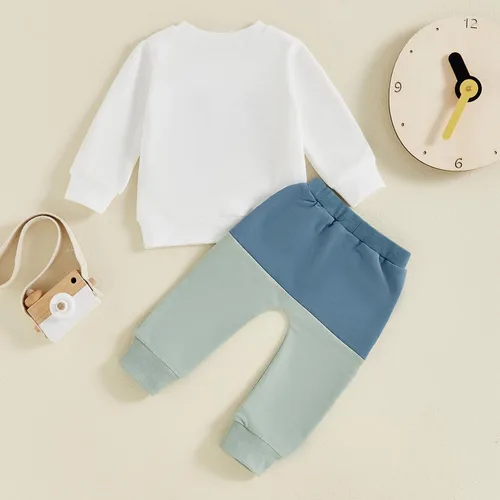 Vista 3 de BemeyourBBs Ropa de otoño e invierno para bebé niño, conjunto de sudadera con capucha de manga larga con letras divertidas y pantalones, conjunto