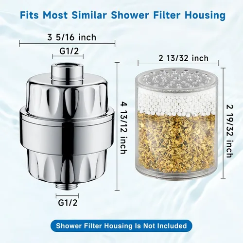 Vista 7 de BRIGHT SHOWERS Paquete de 2 cartuchos de filtro de ducha de repuesto para agua dura, filtro universal de alto rendimiento de 3 etapas que elimina