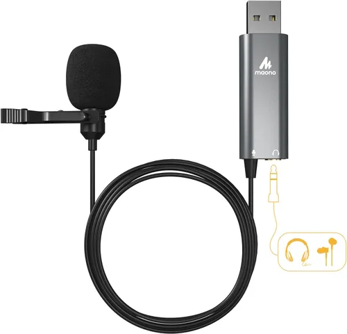 Vista 10 de MAONO Micrófono USB Lavalier, 192KHZ/24BIT Enchufa y usa Omnidireccional Micrófono de solapa Clip de collar de camisa para PC, computadora, Mac