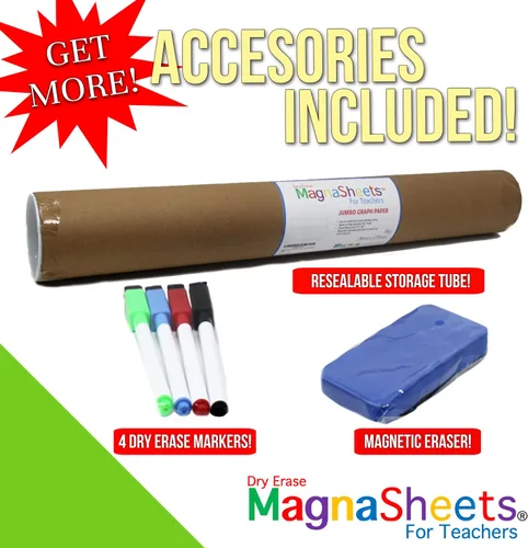 Vista 2 de MAGNASHEETS - Cuaderno magnético de borrado en seco para aulas de 22 x 28 pulgadas, vinilo PET de alta calidad, sin manchas ni fantasmas, incluye