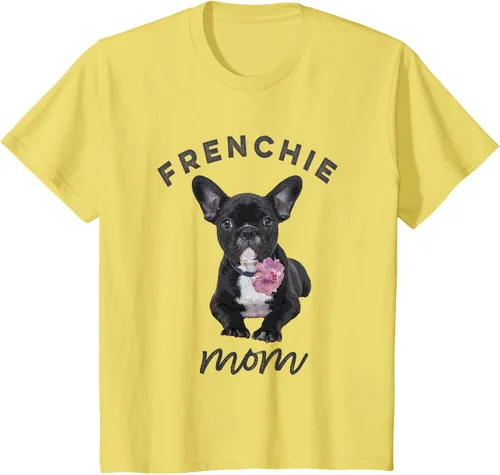 Vista 43 de Camiseta Bulldog Francés para Mujer, Frenchie Mom, Flor, Negro, S