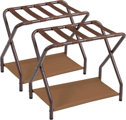 Vista 10 de AMHANCIBLE Portaequipajes, juego de 2, soportes plegables para maleta para habitación de invitados, soporte de equipaje de metal con estante