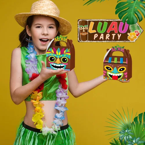 Vista 5 de Glenmal 12 cajas de fiesta hawaianas Aloha Tiki Luau con asas de verano para el festival Aloha Hawaiian y Luau suministros de fiesta