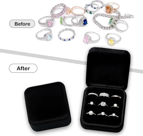 Vista 3 de BLUTETE Organizador de joyero de terciopelo Estuche para anillos Almacenamiento de joyas de viaje pequeño Organizador portátil de bandeja