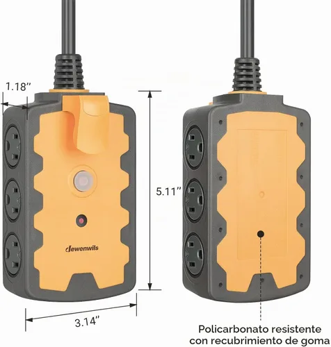 Vista 7 de DEWENWILS Tira de alimentación para taller, tira de 6 salidas con cable de extensión de 15 pies, calibre 14/3C resistente, cable de alimentación