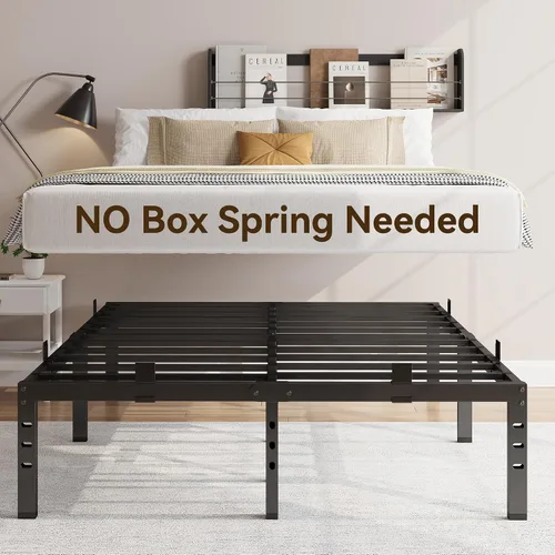 Vista 7 de Susalt - Base de cama metálica tamaño Queen, base de cama con plataforma de 14 pulgadas con espacio de almacenamiento, base de colchón