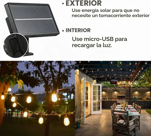 Vista 5 de SUNTHIN - Cadena de luces solares de 24 pies, luces solares recargables por USB para exteriores con bombillas LED impermeables e inastillables