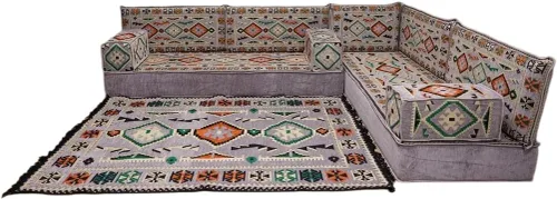 Vista 125 de arabicsofa Juego de asientos Jalsa en forma de L – Majlis árabe hecho a mano con almohadas de respaldo