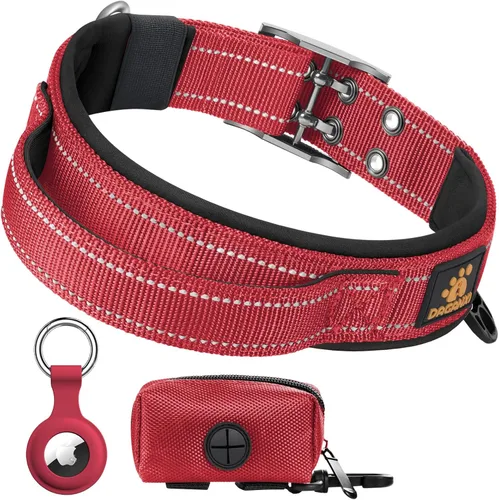 Vista 9 de DAGANXI Collar para perro, ajustable, de neopreno suave, acolchado, transpirable, tira reflectante, collar de nailon para perros pequeños, medianos