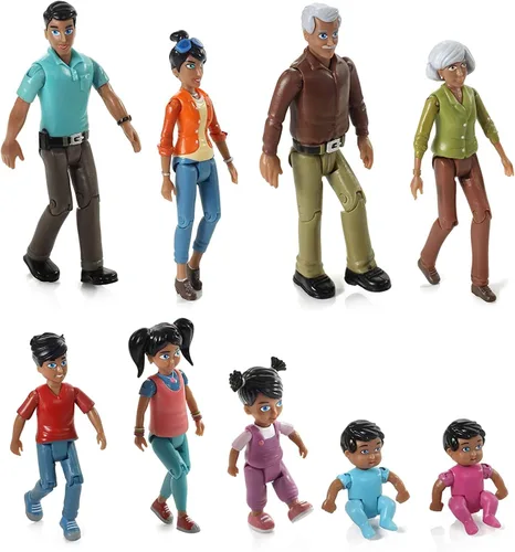 Vista 3 de Beverly Hills Doll Collection Sweet Li'l Family Hispanic Dollhouse People - Juego de 9 figuras de acción – abuelo, abuela, mamá, papá, hermana