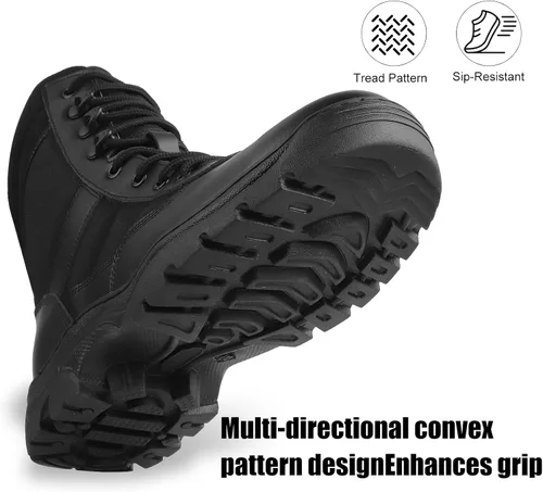 Vista 7 de QUNLON Botas militares tácticas para hombre, con cremallera lateral, ligeras, 8 pulgadas, botas de motocicleta de combate militar para trabajo