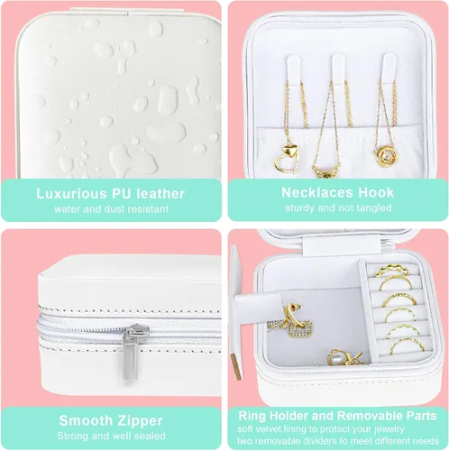 Vista 4 de batifine Joyero de viaje, pequeño organizador de joyas de viaje, caja de joyería portátil, mini organizador de almacenamiento portátil para anillos