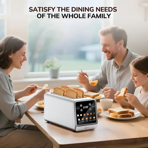 Vista 15 de Keenstone Tostadora de 4 rebanadas, tostadora digital inteligente con pantalla táctil, función de memoria, tostada de una sola ranura, temporizador