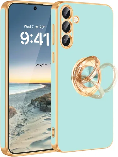 Vista 34 de Fingic Compatible con Samsung Galaxy S22 Funda con Soporte de Anillo, [Soporte de Anillo Giratorio 360° Magnético con Kickstand][Borde Dorado