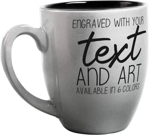 Vista 12 de PlaqueMaker Taza de café bistró de cerámica personalizada, texto grabado con láser, 16 onzas (rojo)