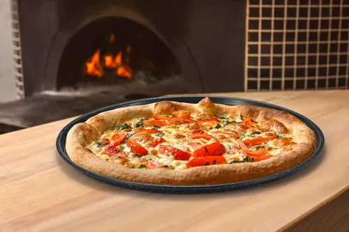 Vista 5 de Monfish Sartén para pizza de 14 pulgadas con agujeros, paquete de 2 bandejas de pizza perforadas, bandeja para pizza de acero al carbono, sartén