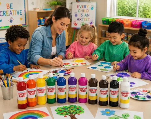 Vista 3 de Fun Express Juego de pintura de témpera lavable para niños, 10 colores vibrantes (botellas exprimibles de 16 onzas, 160 onzas líquidas a granel)