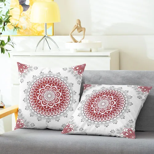 Vista 2 de CaliTime Fundas de Almohadas Decorativas Paquete de 2 Cómodas de Vellón Mandala Dalia Floral Medallón Estilo Brújula Fundas de Cojines para Sofá