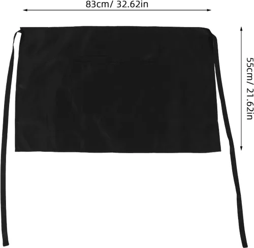 Vista 9 de minkissy 2pcs Black Waterproof Kitchen Half Aprons for Servers with 3 Pockets, Extra Long Waist Ties, Unisex Restaurant Cooking and Catering Work