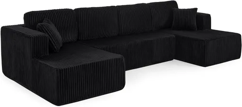 Vista 9 de Modular Sectional Couches Sofa, U-Shape L-Shaped Convertible Sleeper Sofa Bed, Cloud Couch Sectional for Living Room Bedroom Apartment Black - 5 Seat