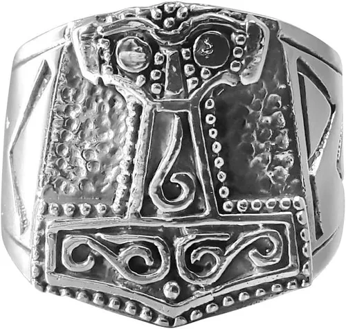 Vista 3 de Anillo de plata de ley 925 con martillo de Thor vikingo Mjölnir Mjolnir Futhark Runas nórdicas
