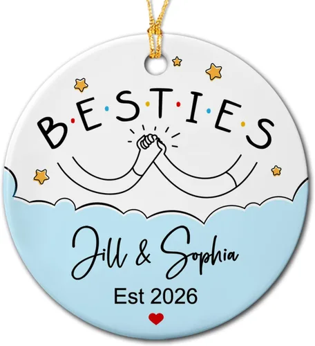 Vista 17 de Adornos de cerámica personalizados para los mejores amigos están atados con cuerdas de corazón, adorno personalizado de 2 amigos, adorno de buenos