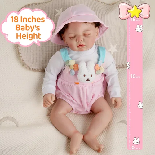 Vista 5 de Jirachi Reborn Baby Dolls, muñecas de bebé recién nacido realistas de 18 pulgadas que duermen, niñas, cuerpo suave y adorable de la vida real