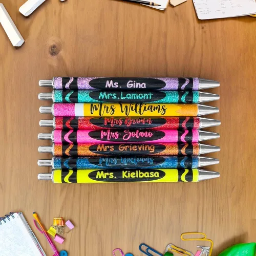 Vista 6 de ipetlive Bolígrafos de tinta negra personalizados, bolígrafos retráctiles de metal con purpurina, con nombre, para profesores, estudiantes, regalos