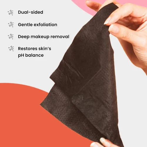 Vista 4 de BLAQ Toallitas faciales de carbón activado, paños de limpieza facial de carbón de doble cara, removedor de maquillaje, exfoliante AHA potenciado