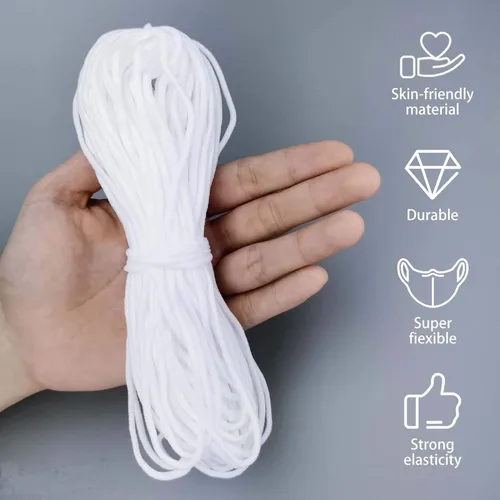 Vista 2 de Bandas elásticas para costura, cuerda elástica pesada de 100 yardas de 1/8 pulgadas para máscara, correa elástica blanca redonda, cordón elástico