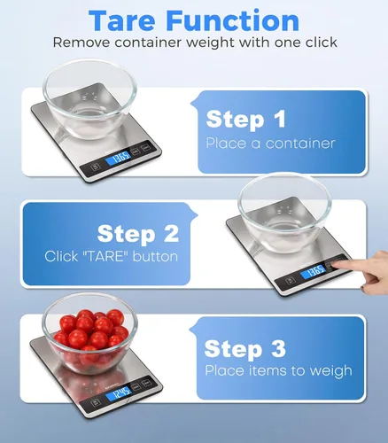 Vista 8 de Báscula de alimentos – Báscula digital de cocina de 33.1 lbs/33 libras con pantalla LCD de visión completa, gramos y onzas, acero inoxidable fácil
