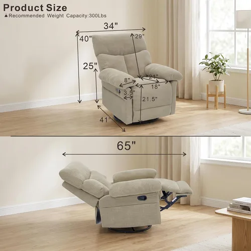Vista 2 de HOPUBUY Silla mecedora reclinable para guardería con reposabrazos Caqui claro