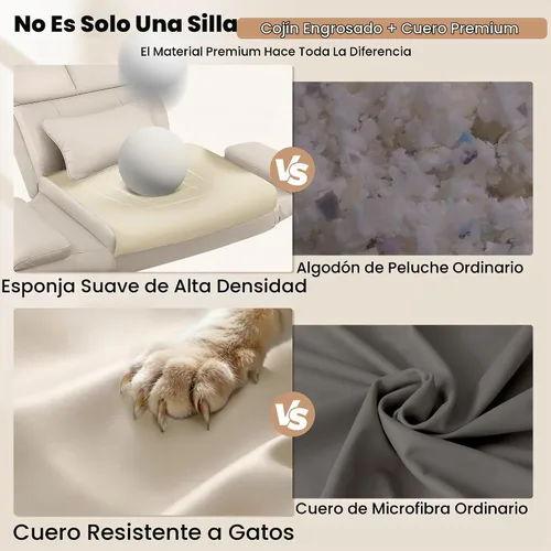 Vista 4 de Silla de oficina de cuero grande y alta, brazos abatibles con Beige