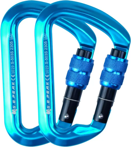 Vista 14 de SEPEAK UIAA - Mosquetón de escalada con bloqueo de 30 kN, clip profesional para puerta de tornillo resistente para escalada al aire libre