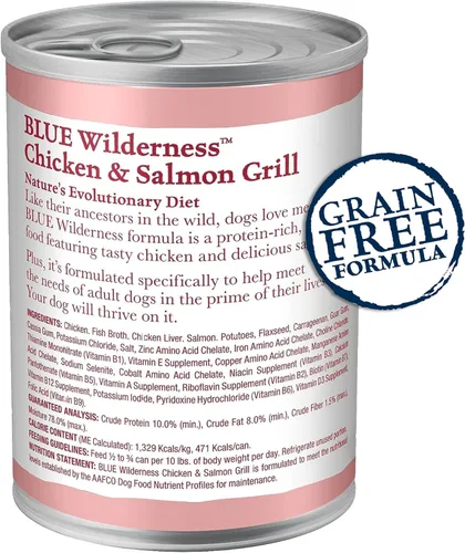 Vista 2 de Blue Buffalo Wilderness - Alimento húmedo natural para perros adultos con alto contenido de proteínas, más granos saludables, pollo y salmón, latas