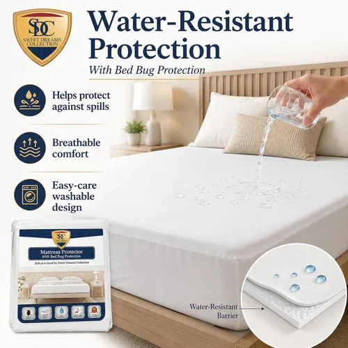 Vista 5 de Protector de colchón King con cremallera, barrera de ácaros resistente al agua, funda de colchón de 6 caras, se adapta a 78 x 80 x 12 pulgadas