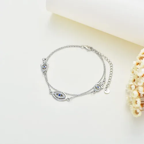 Vista 2 de Pulseras de plata de ley claddaghnudo celtacruzmal de ojomariposamariquitahuella de patacorazónflorestetoscopiocadena de eslabones con dije