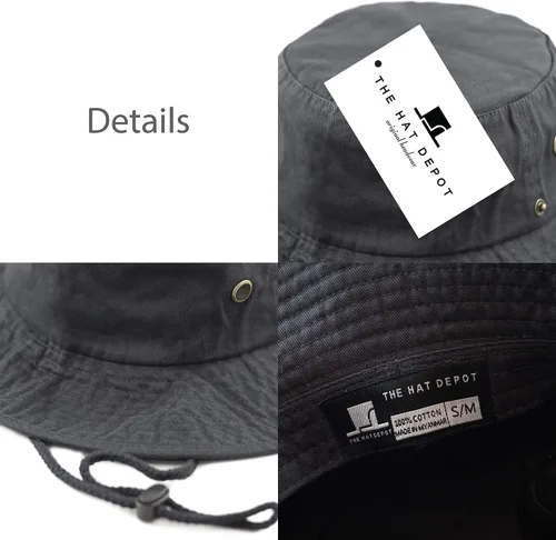 Vista 8 de The Hat Depot - Sombrero de safari, de algodón lavado a la piedra, de ala ancha, plegable, doble cara y sombrero de pesca