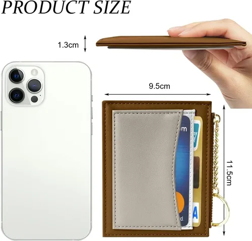 Vista 47 de URAQT Cartera para tarjetas de crédito, cartera minimalista de cuero delgado con cremallera, mini protector de tarjeta de crédito, llavero bolsillo